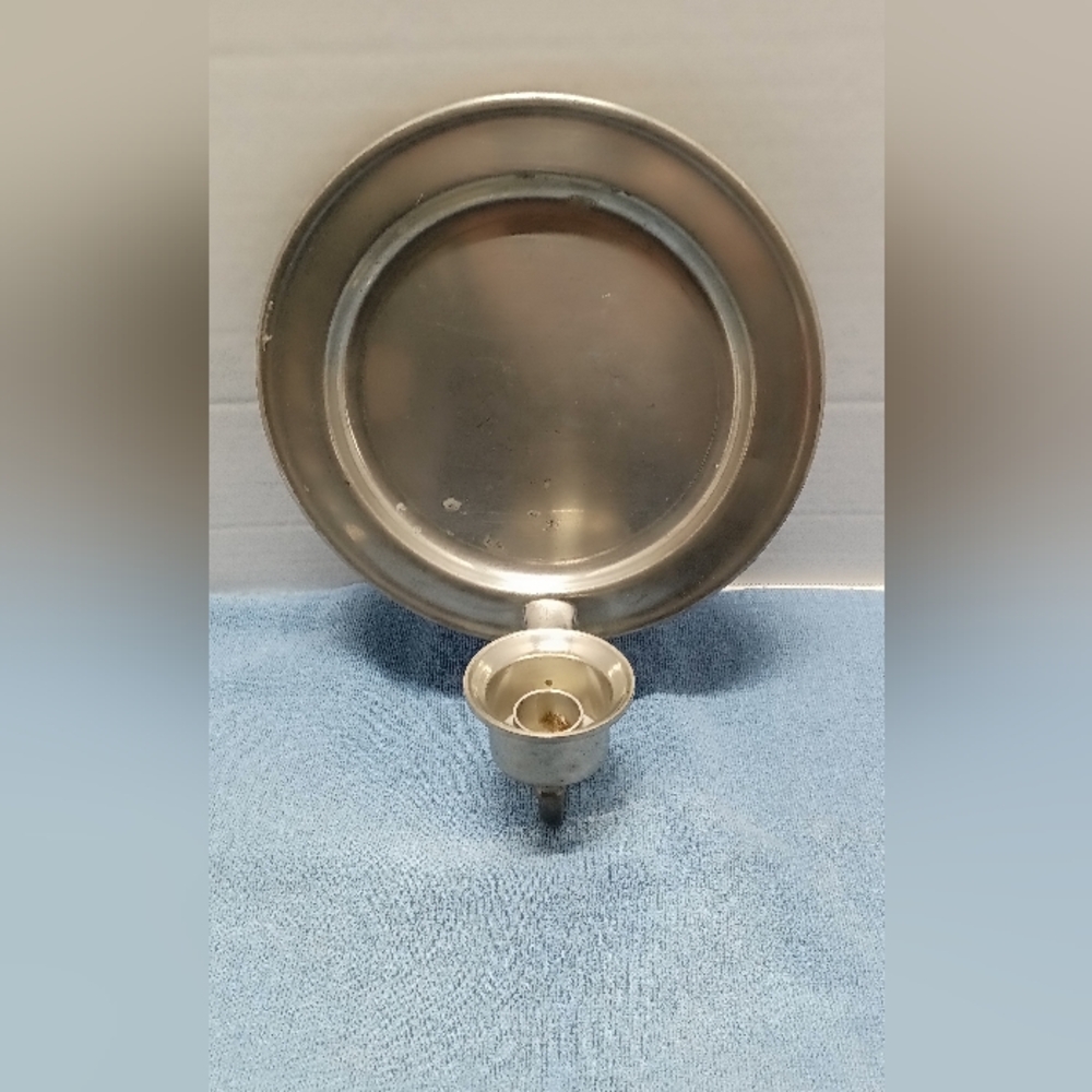 Pewter Heavy Candle Holder Sconce Wall Mount Colonial Style Design